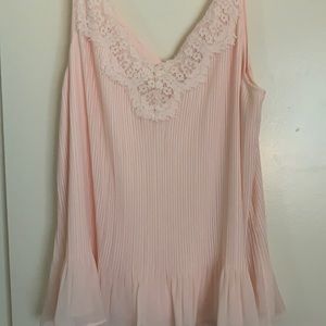 Pleated lined peach tank top with bottom ruffle